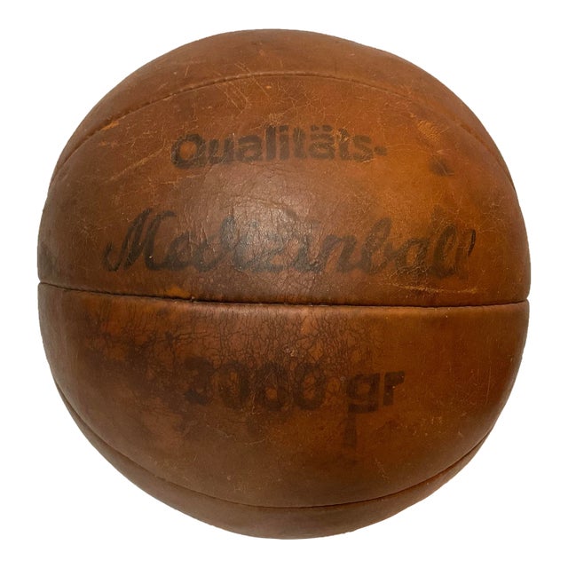 Vintage 1960s Leather German Medicine Ball For Sale