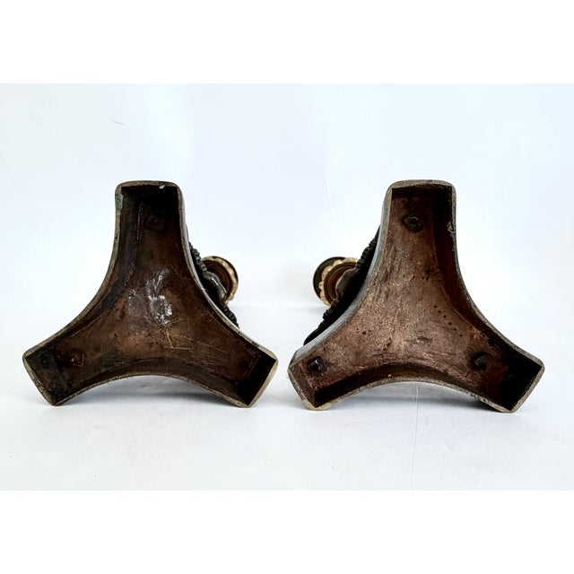 19th C French Charles X Gilt & Patinated Bronze Candlesticks - A Pair For Sale - Image 13 of 14