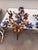 Mid-Century Large Pair of Tole & Crystal Leaves and Flowers Sconces. Blue Crystal Flowers and gold leaves tole. In the...