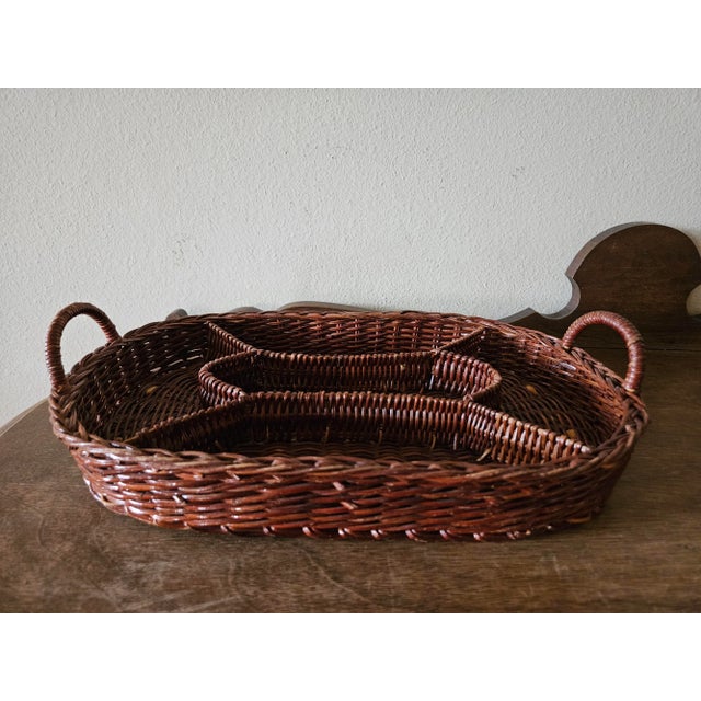 1980s Vintage Divided Wicker Basket For Sale - Image 6 of 9