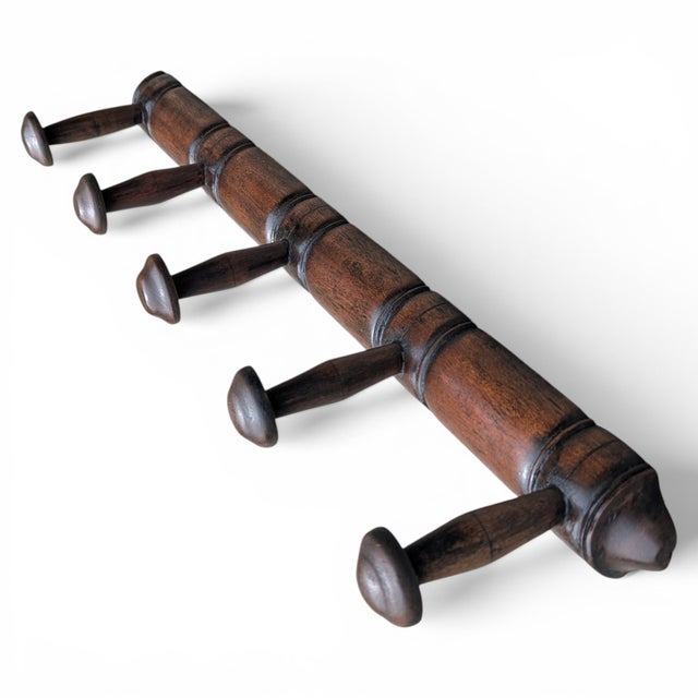 Vintage French Faux Bamboo Wooden Coat Hat Rack For Sale - Image 4 of 17