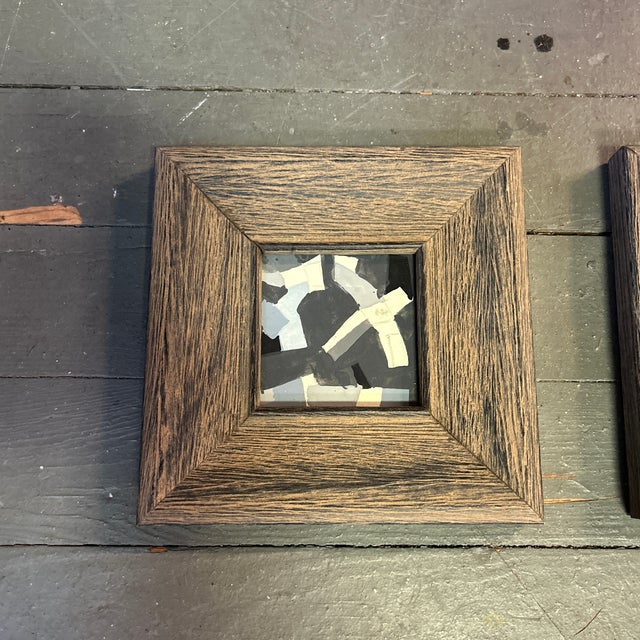 Set of two 1950’s abstract expressionist paintings. Measure approximately 3.5x3.5 or 7x7 framed. Check out my shop Robins...