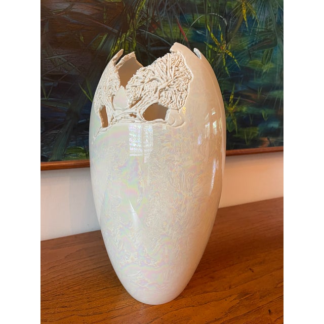 Late 20th Century Vintage 1996 Signed 16” Iridescent Studio Pottery Vase For Sale - Image 5 of 9