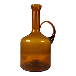 Mid-Century Modern Abstract Studio Craft Amber Blown Glass Pitcher / Bottle / Bud Vase / Vessel, Usa, C. 1970s For Sale