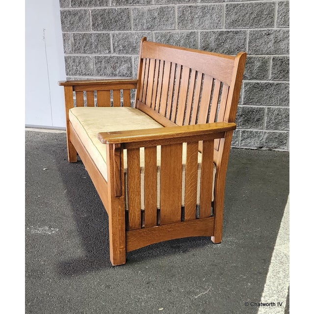 Antique Mission Oak Arts & Crafts Period Charles P. Limbert Settee Settle, C1906-1915 For Sale - Image 9 of 16