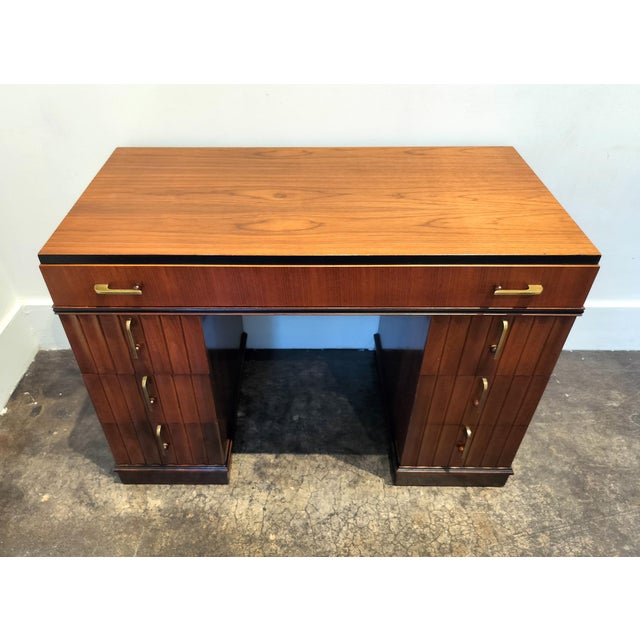 Art Deco Art Deco Mahogany Desk With Bakelite and Brass Pulls For Sale - Image 3 of 12