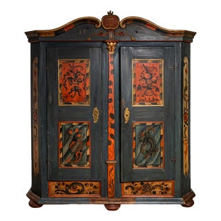 South German Folk Art Hand-Painted Wardrobe, 1860 For Sale