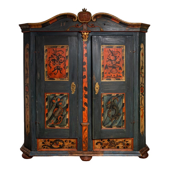 South German Folk Art Hand-Painted Wardrobe, 1860 For Sale