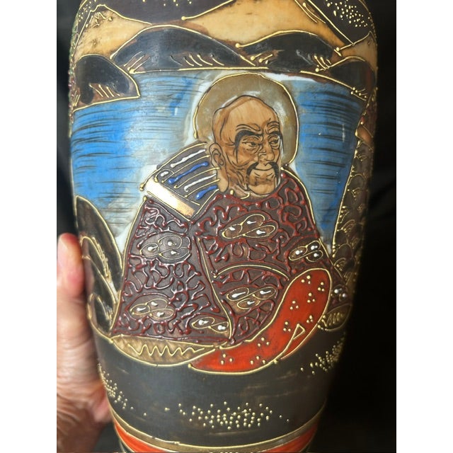 Antique Japanese Satsuma Style Hand Painted Moriage Porcelain Vase For Sale - Image 4 of 16