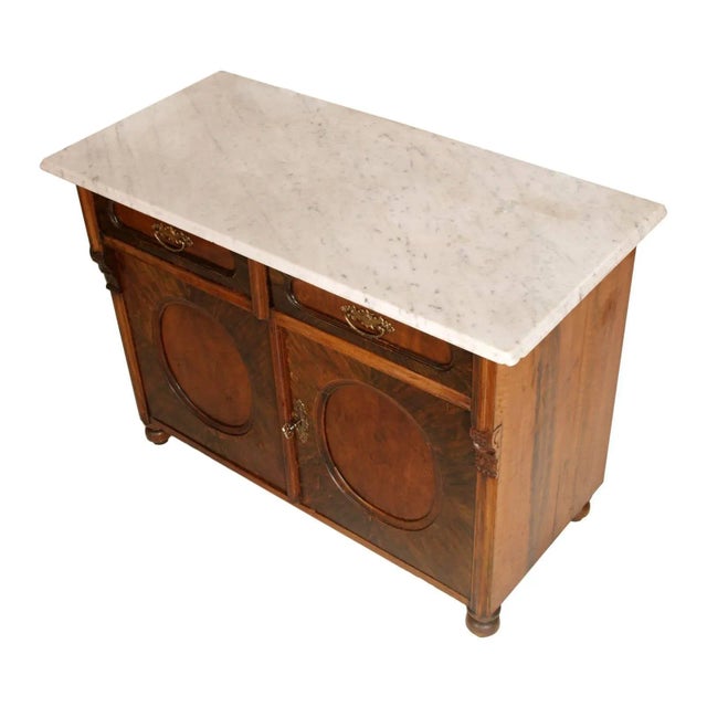 Antique Italian Biedermeier Cabinet with Carrara Marble Top For Sale - Image 5 of 5