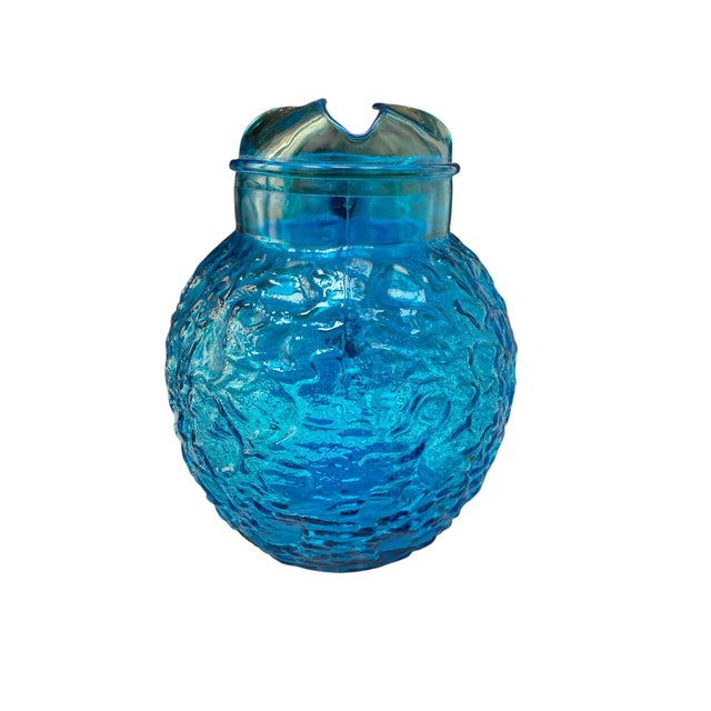 Anchor Hocking 1970s Blue Anchor Hocking Glass Pitcher and 10 Glasses, Lido Milano Pattern For Sale - Image 4 of 6