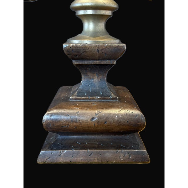 1950s Italian Brass & Wood Double Arm Student Lamp With Milk Glass Shades For Sale - Image 4 of 11