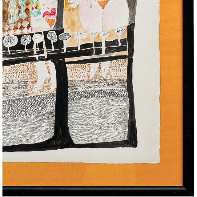 Charles Pebworth "Female Nudes" Pink, Blue, Yellow, and Black Abstract Modern Figurative Drawing, 20th Century For Sale - Image 9 of 12