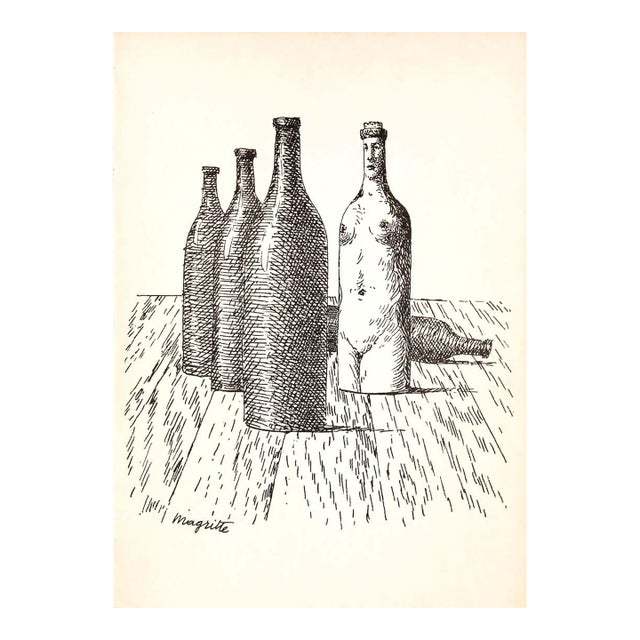 1966 Rene Magritte Signed Lithograph 2 Bottles Aube a L’Antipode For Sale