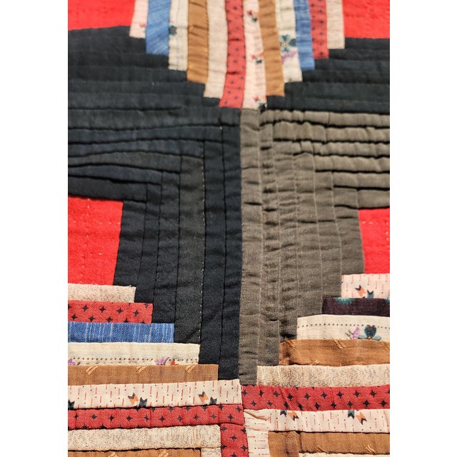 19Thc Wool Log Cabin Quilt From Pennsylvania For Sale In Los Angeles - Image 6 of 9