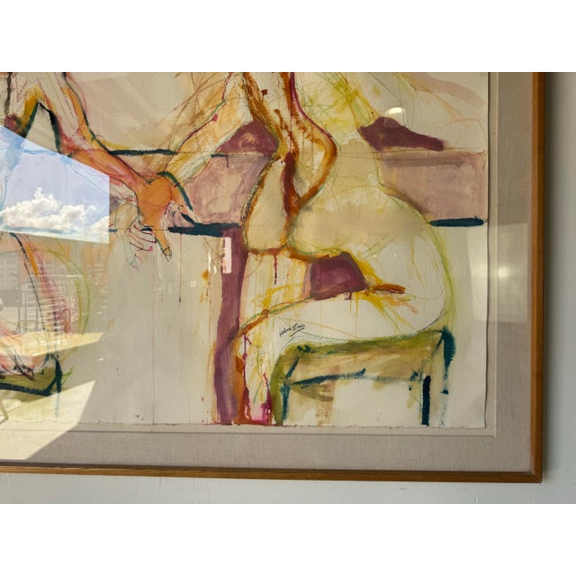Purple Large - Helen Stein Abstract Figurative Watercolor & Oil Pastel Drawing, Framed/ Sold For Sale - Image 8 of 12