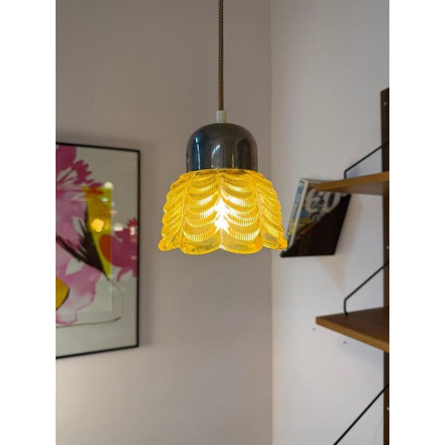 Metal Pendant Lamp Type 1545-02 in Flower Shape and Yellow by Veb Narva For Sale - Image 7 of 11
