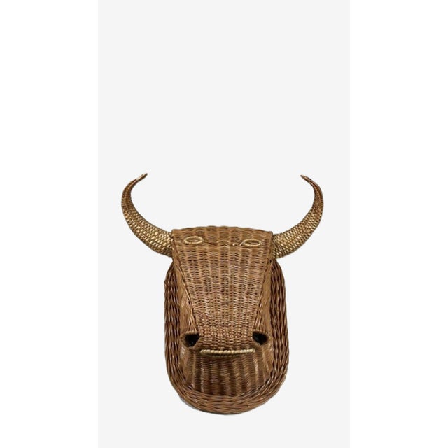 French Vintage Wicker Bull’s Head Wall Sculpture For Sale - Image 4 of 6