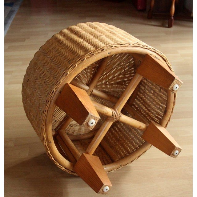 Wood Round Rattan, Bamboo and Wooden Side Table - Foot Stool - Ottoman Vintage For Sale - Image 7 of 9