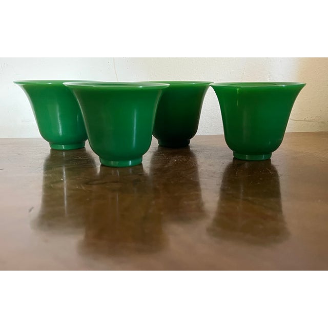 Late 19th Century Antique 19th Century Chinese Bright Green Peking Glass Tea Cups & Saucers - Set of 4 For Sale - Image 5 of 18