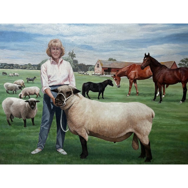 Large British Realism Historic Portrait Oil Painting Camilla Parker Bowles Now Queen Consort Wiltshire Farm with Prized...