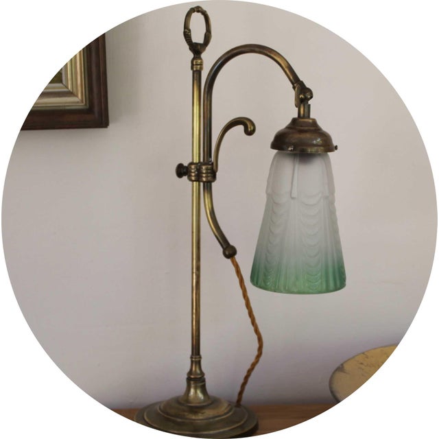 Edwardian Style Brass Rise and Fall Table Lamps with Shades, 1970s, Set of 2 For Sale - Image 3 of 11