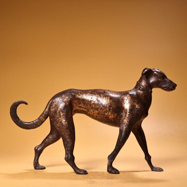 1960s Vintage Chinese Bronze Standing Hunting Dog With Gilded Patina For Sale - Image 5 of 9