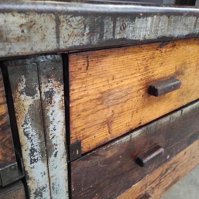 Industrial Workbench with Wooden Drawers For Sale - Image 6 of 12