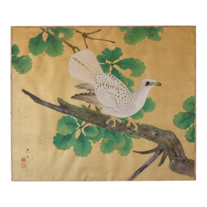 Japanese 18th Century Edo Period White Eagle Painting on Gold Paper