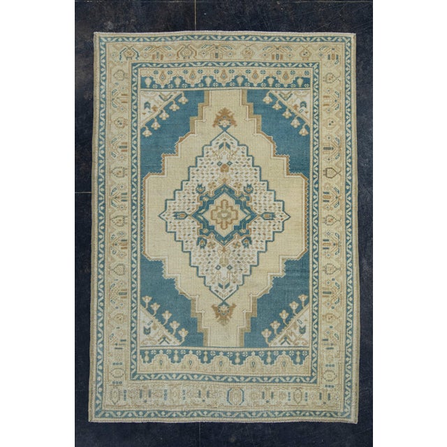 Blue Turkish Anatolian Rug 4'1" x 6' #17578 For Sale - Image 8 of 8