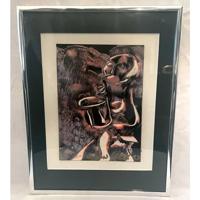 1992 Original Roldan West Mixed-Media Abstract Figurative Painting, Framed For Sale In Philadelphia - Image 6 of 6