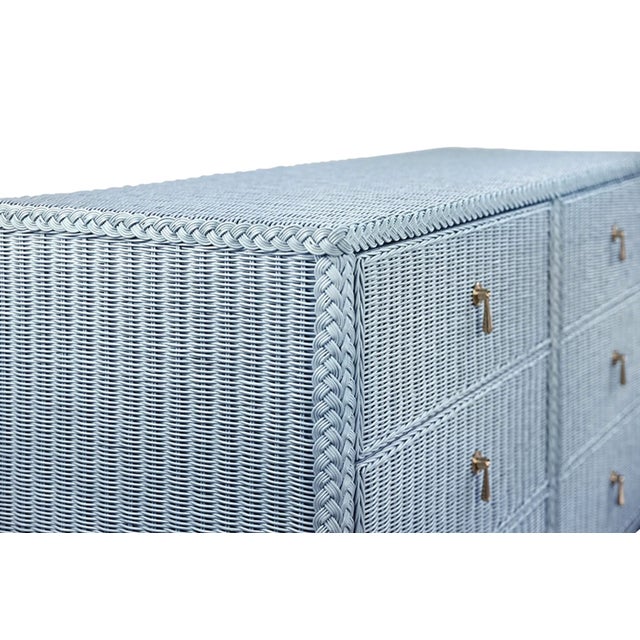 Worlds Away Matthew Izzo Home Bowden Light Blue Wrapped Rattan Six Drawer Chest For Sale - Image 4 of 7