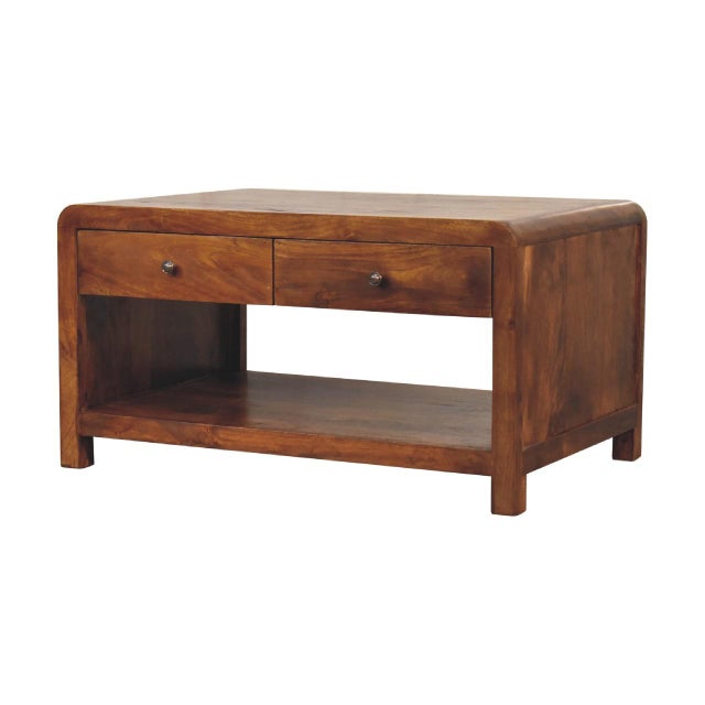 Wood Chestnut-Finish Mango Wood Curved Coffee Table For Sale - Image 7 of 8