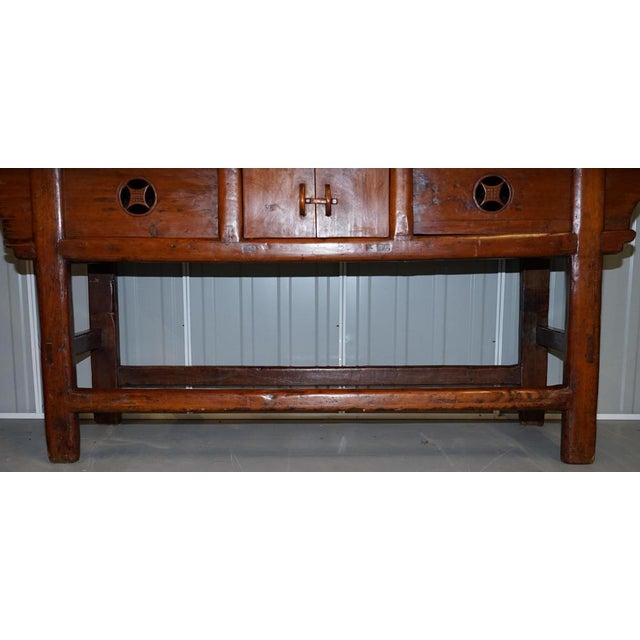 Antique Chinese Temple Altar Sideboard with Cupboards in Solid Teak For Sale - Image 12 of 17