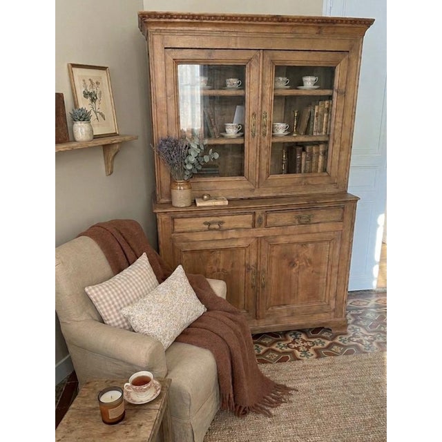 Beautiful and robust 19th-century French buffet deux-corps (two-piece cabinet) crafted from cherry Wood or Walnut . with...