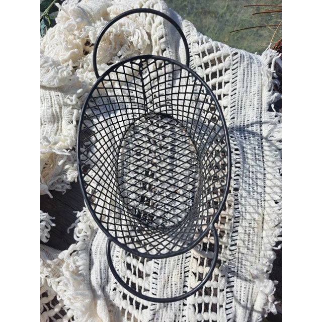 Vintage 1990 Black Egg Metal Weaved Two Handle Basket For Sale - Image 6 of 6