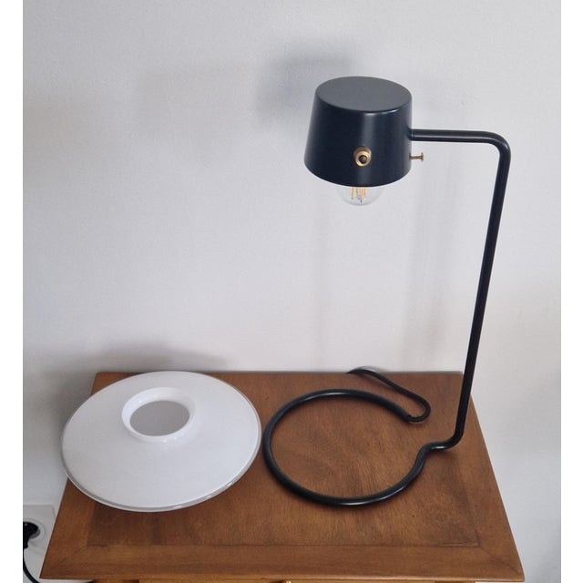 Oxford A.J. Lamp in Black Steel and Opal Blown Glass by Arne Jacobsen for Louis Poulsen, 1963 For Sale - Image 11 of 18
