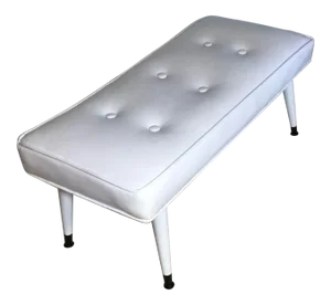 Vintage Mid Century Modern Foyer Hallway Tufted White Vinyl Upholstered Bench