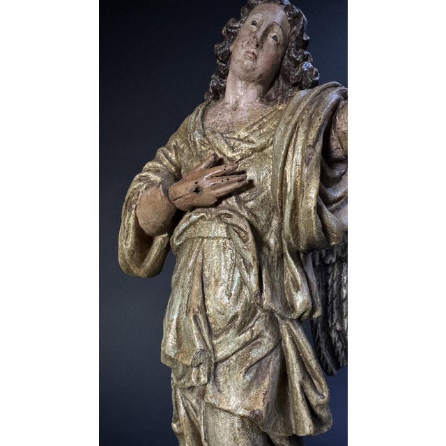 17th Century Lombard Artist, Polychrome Sculpture Depicting an Angel, 17th Century, Wood For Sale - Image 5 of 17