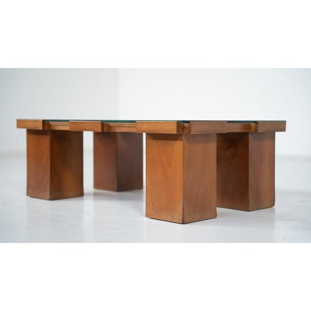 1960s Mid-Century Modern Coffee Table with Grid Wood Pattern and Glass, Italy, 1960s For Sale - Image 5 of 7