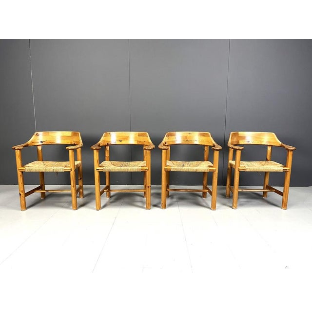 Set of 4 Scandinavian solid pine wood dining chairs by Rainer Daumilier for Hirtshals Savvaerk Solid chairs with papercord...