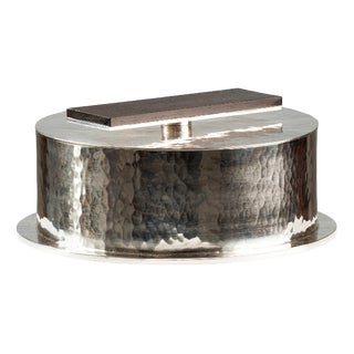 Large Circular Box in Hammered Silver-Plated Metal, 1950 For Sale