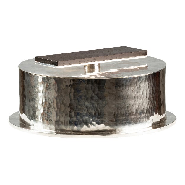 Large Circular Box in Hammered Silver-Plated Metal, 1950 For Sale