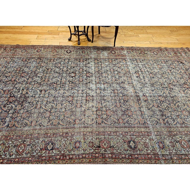 19th Century Persian Farahan Gallery Rug, Hand-Knotted Wool, Allover Herati Pattern, Navy & Pistachio Green, 7x13 For Sale - Image 4 of 14
