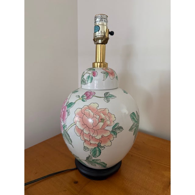 Vintage Chinoiserie Peony Ginger Jar Table Lamp For Sale - Image 6 of 8