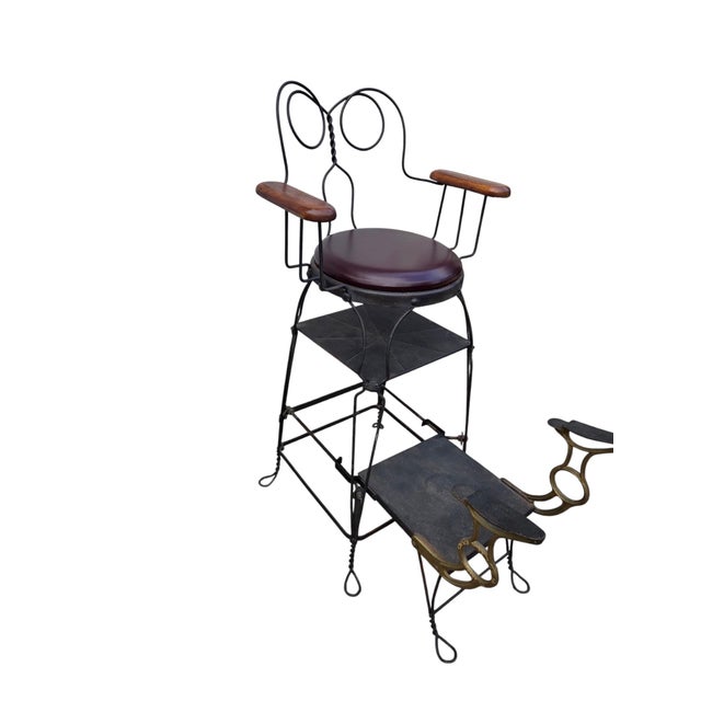 1910s Antique Shoeshine Barbers Chair Twisted Wrought Iron Ice Cream Parlor Armchair For Sale - Image 5 of 18