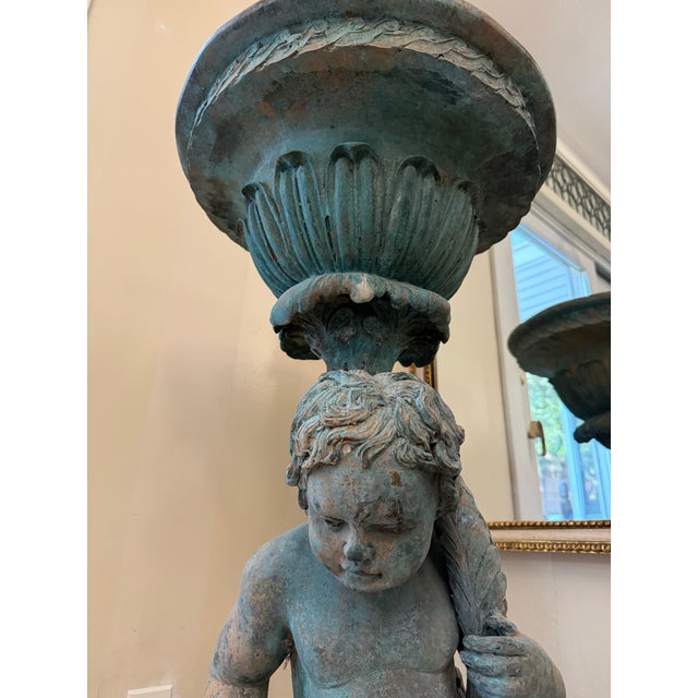 Neoclassical 19th Century Neoclassical Style Bronze Garden Urn Featuring a Boy With a Goat For Sale - Image 3 of 10