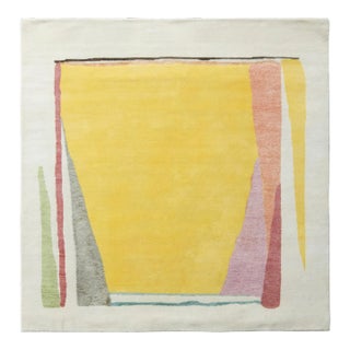 Hand-Knotted Mid-Century Modern Rug in Yellow and White Pattern by Rug & Kilim, 9x12 For Sale