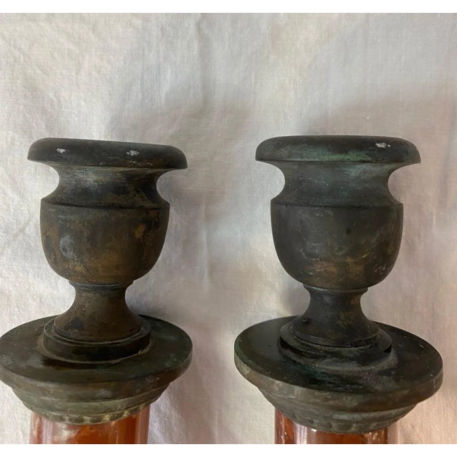 Vintage Sarreid Ltd. Marble & Verdigris Candle Stick Holders- a Pair For Sale In New York - Image 6 of 11