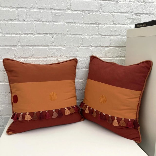 DWM | MALOOS Throw Pillows, Rosewood Red Tasseled Zippered Pillows, 2000s - a Pair For Sale - Image 4 of 7
